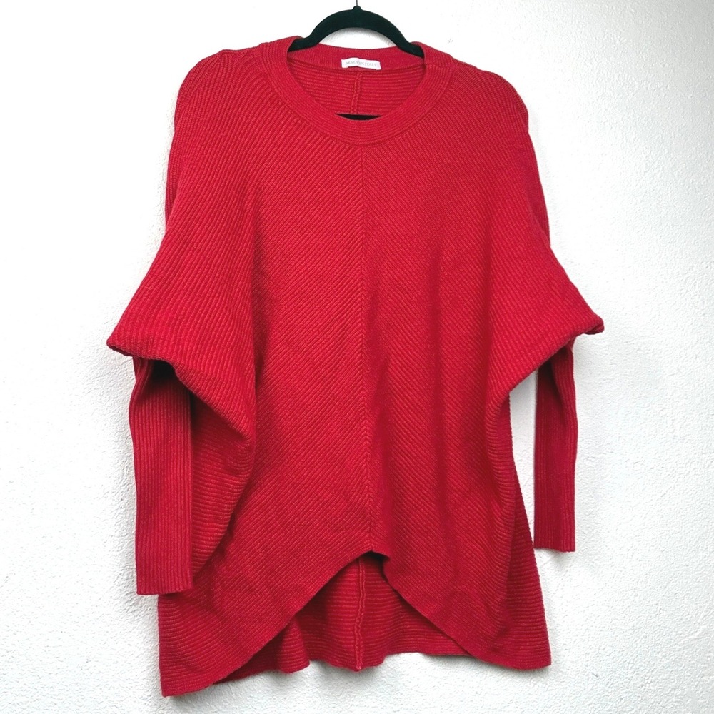 Made in Italy Red Ribbed Batwing Sweater - OS - Oversized Split Hem Boho Cozy